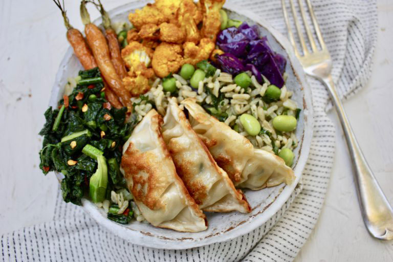 Winter Buddha Bowl with Vegetable Fusion Gyoza