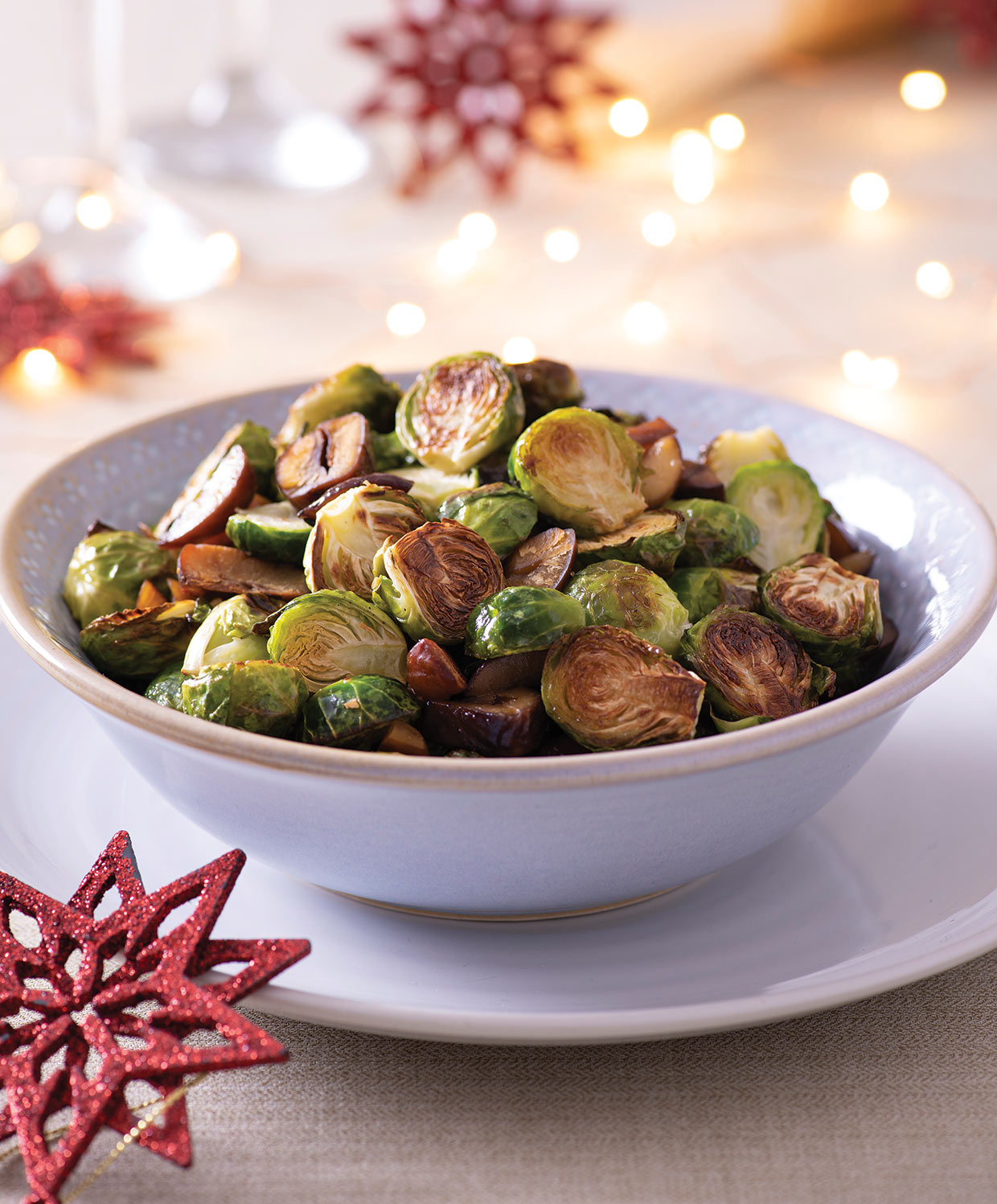 Maple Roasted Brussels Sprouts and Chestnuts