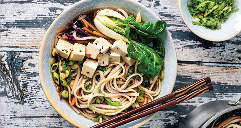 Vegan Miso and Ginger Udon Noodle Soup 