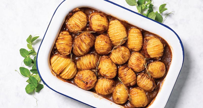 Vegan Mushroom & Ale Hotpot with Baby Hasselback Potatoes