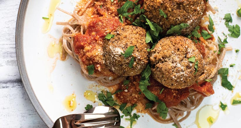 Vegan Mushroom & Walnut Meatballs with a Marinara Sauce