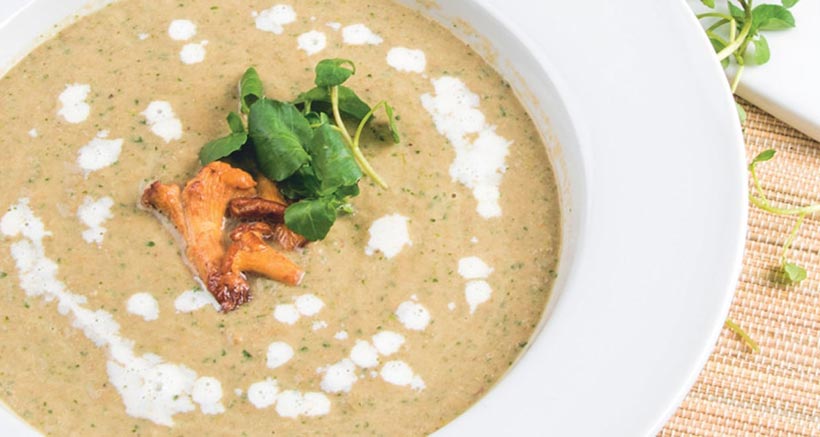 Creamy Vegan Wild Mushroom and Watercress Soup 