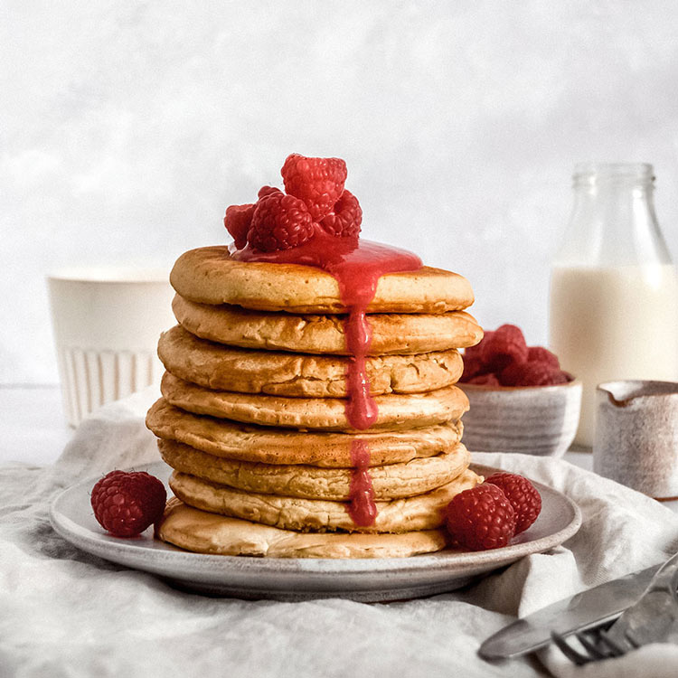 Oat Milk Pancakes with Raspberry Sauce