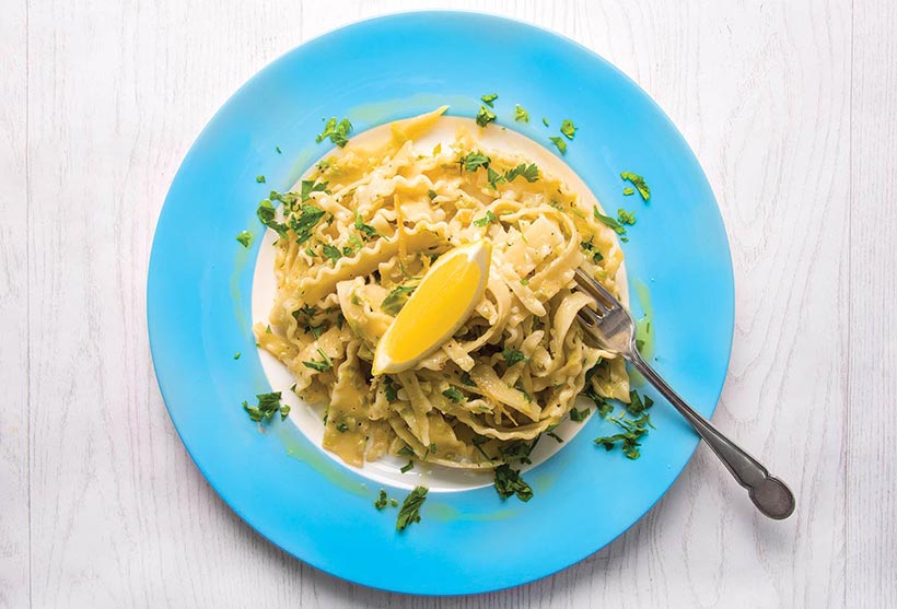 Vegan Pappardelle with Shredded Brussels Sprouts and Lemon