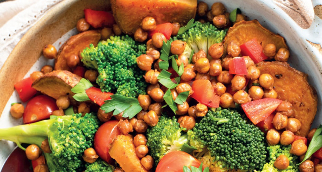 Vegan Pesto Salad with Broccoli, Sweet Potato & Chickpea