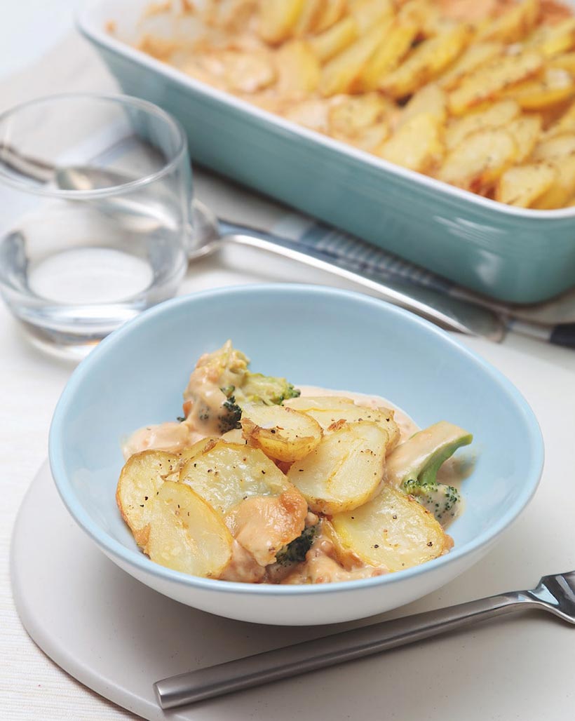 Vegan Potato Bake with Broccoli & Peanut Sauce