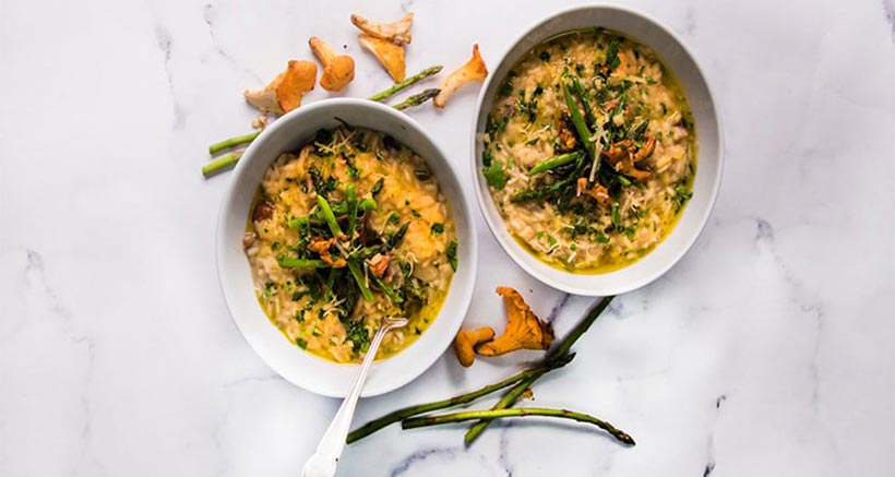  Vegan Mushroom Risotto with Leek and Asparagus