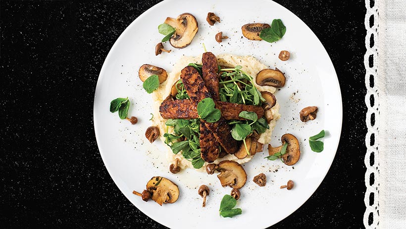 Vegan Seared Tempeh with Celeriac Purée & Wild Mushrooms 