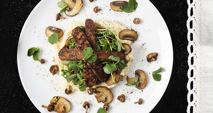 Vegan Seared Tempeh with Celeriac Purée & Wild Mushrooms