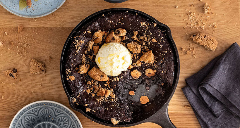 Vegan skillet brownie with ice cream