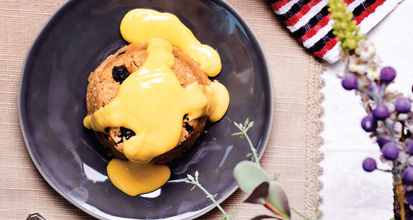 Vegan spotted dick with custard