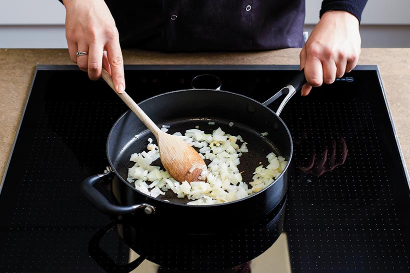 step 3 - frying onions in saucepan