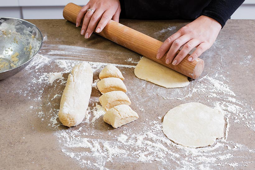 step 7 - dividing, shaping, and rolling the dough