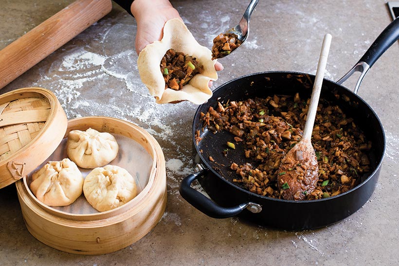 step 8 - forming cups and filling the bao bun dough