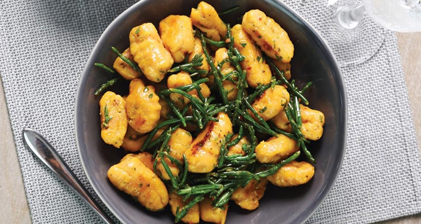 Vegan Sweet Potato Gnocchi with Samphire & Lemon