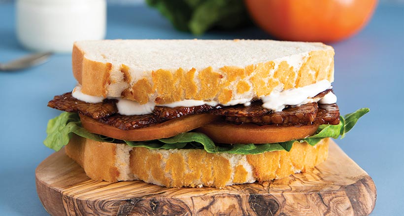 Vegan BLT Sandwich with Tempeh Bacon 