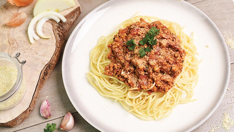 Vegan tempeh bolognese