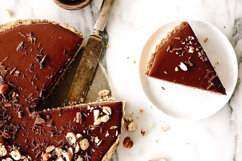 Triple Chocolate Mousse Tart with Hazelnut Crust