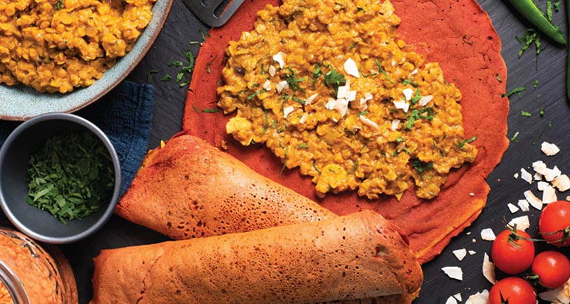 Vegan Turmeric Dosa Filled With Coconut Dahl 