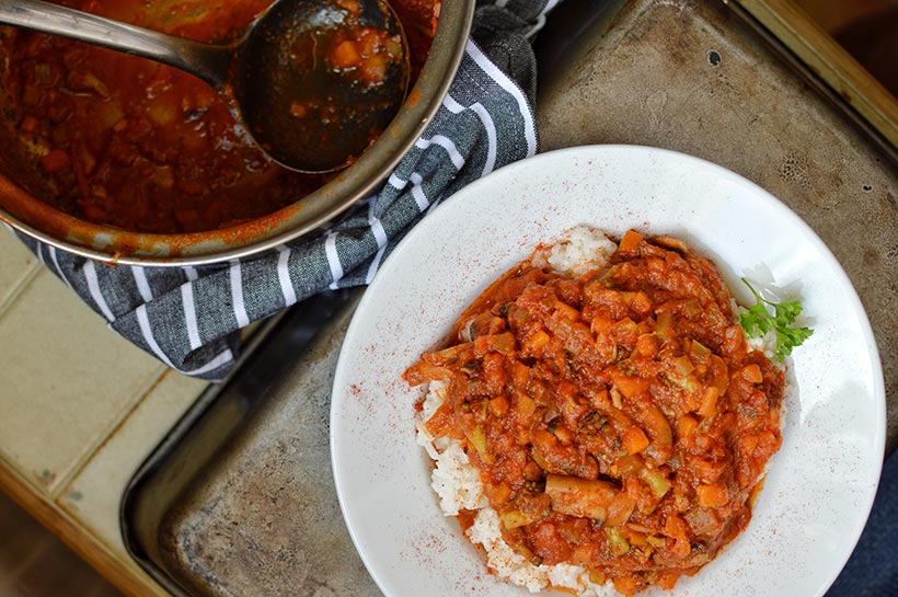 Vegan winter stew is one of our favourite cheap vegan meals