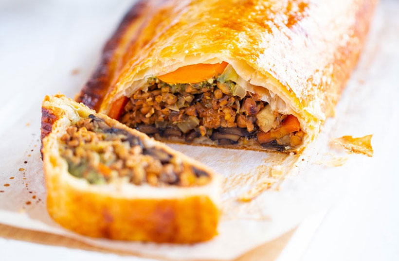 Vegetable & Tempeh Wellington with Shiitake Gravy