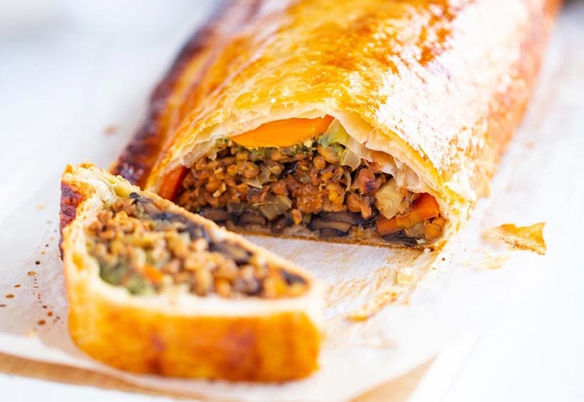 Vegetable & Tempeh Wellington with Shiitake Gravy