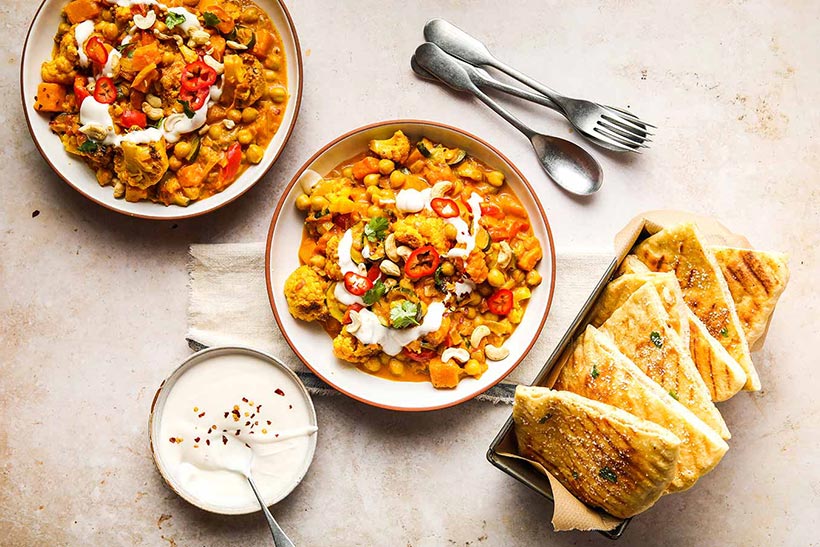 Veggie Curry and Vegan Peshwari Naans