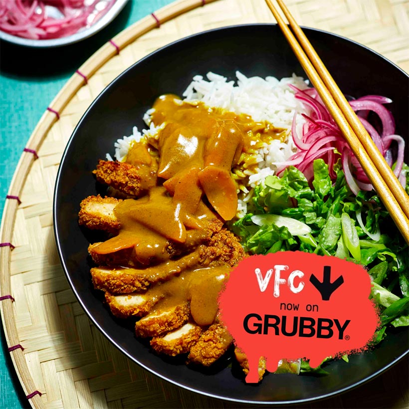 Vegan chicken katsu curry from the VFC x Grubby collaboration