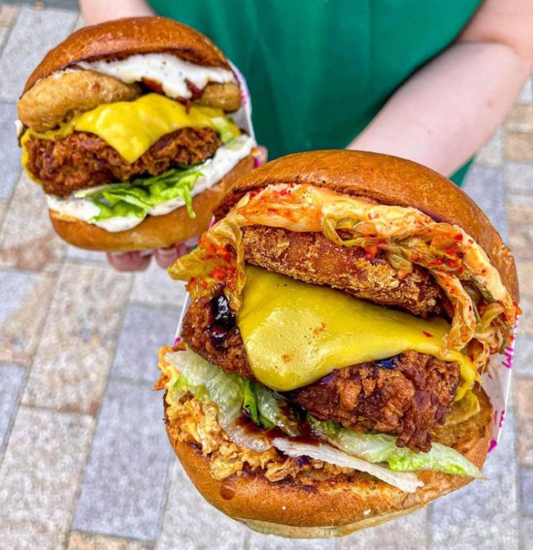 The loaded vegan burgers from Wholesome Junkies in Manchester. Image via @wholesomejunkies Instagram