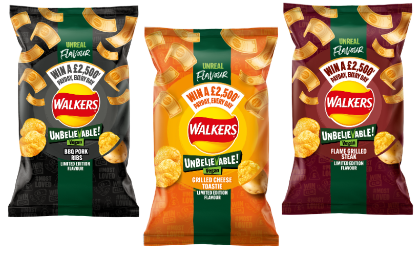 walkers unbelievable vegan crisps packaging of all three products launched for veganuary 2024